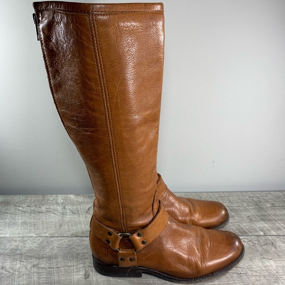 Frye #76849 Women's Phillip Harness Tall Back Zip Leather Riding Boots Size 7 - Picture 3 of 10
